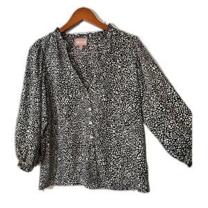 Show Me Your MuMu Black White Leopard Print Long Sleeve Blouse Womens S